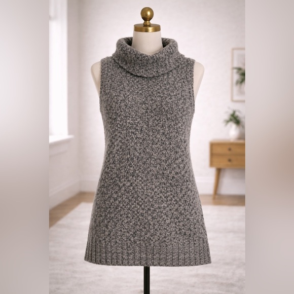 Athleta Marled Gray Sleeveless Sweater Vest Lambswool Silk & Cashmere Size M - Picture 2 of 8